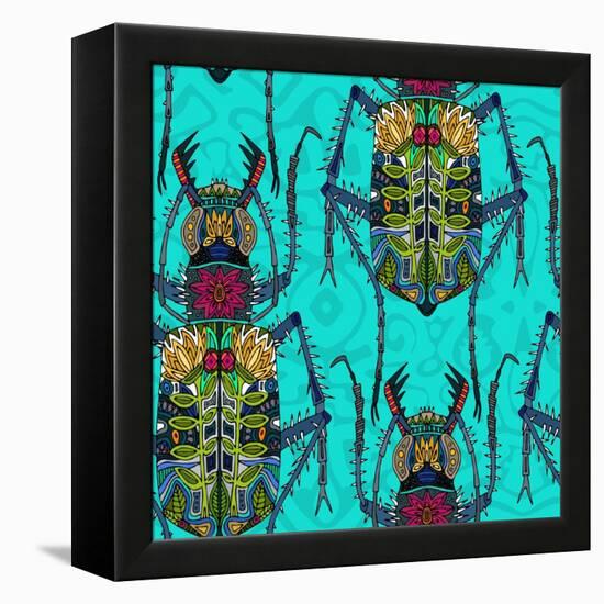 Flower Beetle Turquoise-Sharon Turner-Framed Stretched Canvas