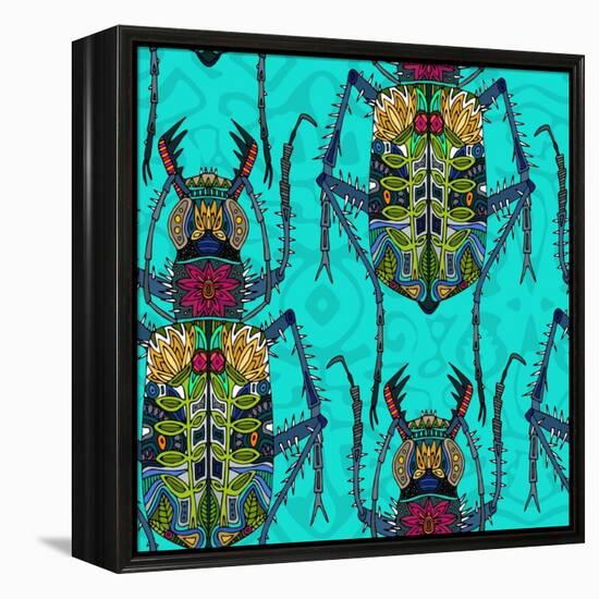 Flower Beetle Turquoise-Sharon Turner-Framed Stretched Canvas