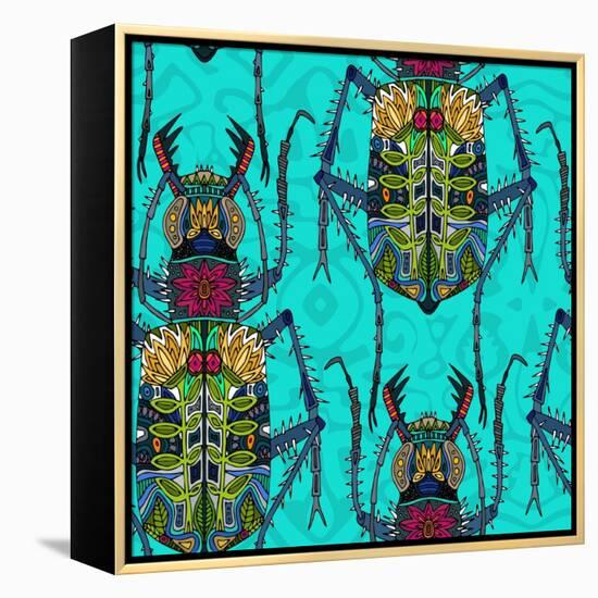 Flower Beetle Turquoise-Sharon Turner-Framed Stretched Canvas