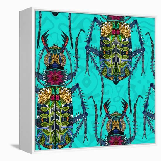 Flower Beetle Turquoise-Sharon Turner-Framed Stretched Canvas