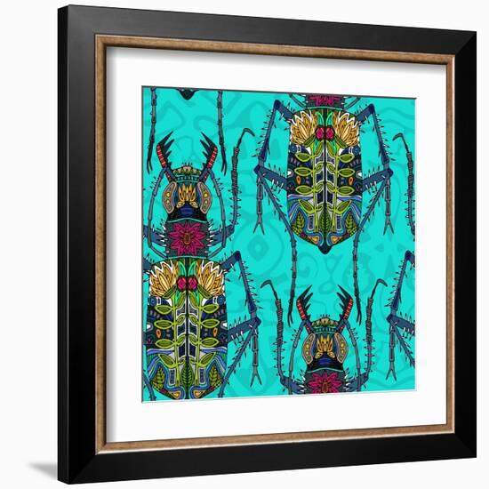 Flower Beetle Turquoise-Sharon Turner-Framed Art Print