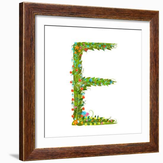 Flower Blossom Decorative Botanical Elegant Alphabet Letter E. Flower ABC Sign E. Floral Summer Col-Popmarleo-Framed Art Print