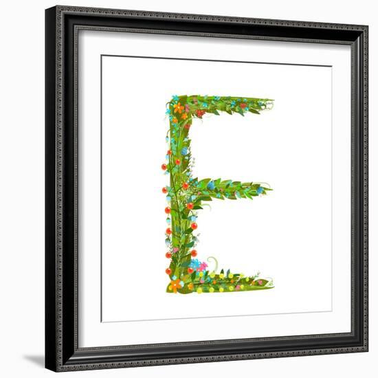 Flower Blossom Decorative Botanical Elegant Alphabet Letter E. Flower ABC Sign E. Floral Summer Col-Popmarleo-Framed Art Print