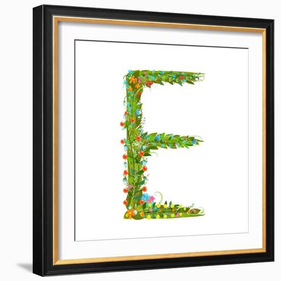 Flower Blossom Decorative Botanical Elegant Alphabet Letter E. Flower ABC Sign E. Floral Summer Col-Popmarleo-Framed Art Print