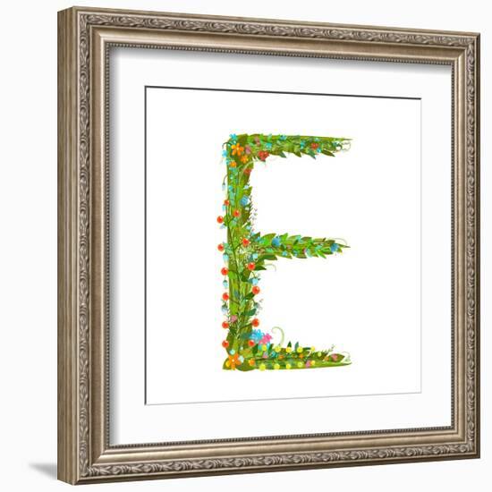 Flower Blossom Decorative Botanical Elegant Alphabet Letter E. Flower ABC Sign E. Floral Summer Col-Popmarleo-Framed Art Print