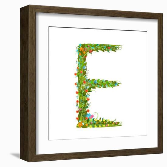 Flower Blossom Decorative Botanical Elegant Alphabet Letter E. Flower ABC Sign E. Floral Summer Col-Popmarleo-Framed Art Print