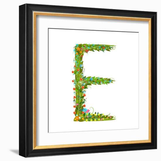 Flower Blossom Decorative Botanical Elegant Alphabet Letter E. Flower ABC Sign E. Floral Summer Col-Popmarleo-Framed Art Print