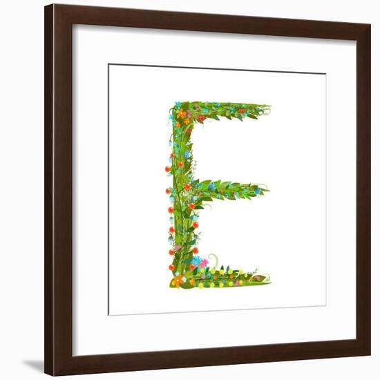 Flower Blossom Decorative Botanical Elegant Alphabet Letter E. Flower ABC Sign E. Floral Summer Col-Popmarleo-Framed Premium Giclee Print