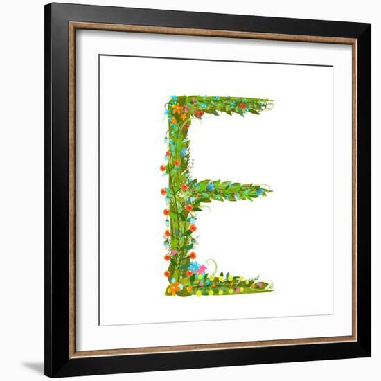 Flower Blossom Decorative Botanical Elegant Alphabet Letter E. Flower ABC Sign E. Floral Summer Col-Popmarleo-Framed Premium Giclee Print