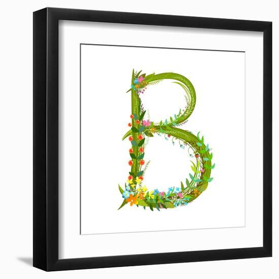 Flower Calligraphy Floral Elegant Decorative Alphabet Letter B. Intricate Sign. Floral Summer Color-Popmarleo-Framed Art Print