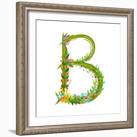 Flower Calligraphy Floral Elegant Decorative Alphabet Letter B. Intricate Sign. Floral Summer Color-Popmarleo-Framed Art Print