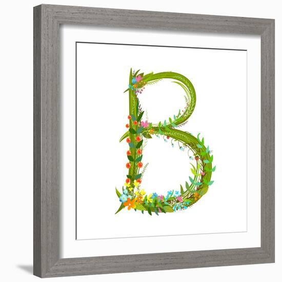 Flower Calligraphy Floral Elegant Decorative Alphabet Letter B. Intricate Sign. Floral Summer Color-Popmarleo-Framed Art Print