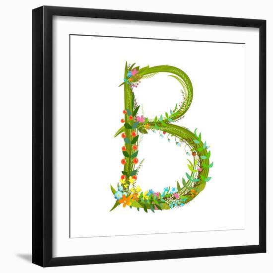 Flower Calligraphy Floral Elegant Decorative Alphabet Letter B. Intricate Sign. Floral Summer Color-Popmarleo-Framed Art Print