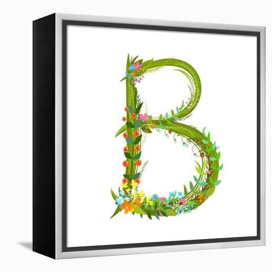 Flower Calligraphy Floral Elegant Decorative Alphabet Letter B. Intricate Sign. Floral Summer Color-Popmarleo-Framed Stretched Canvas