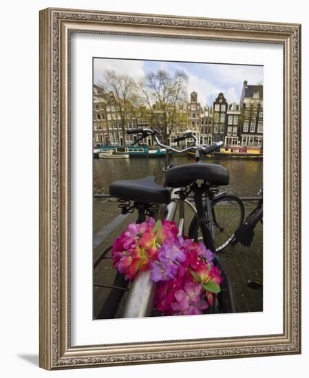 Flower Chain Holding Two Bicycles Together, Amsterdam, Netherlands, Europe-Amanda Hall-Framed Photographic Print