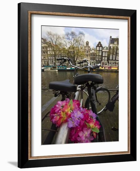 Flower Chain Holding Two Bicycles Together, Amsterdam, Netherlands, Europe-Amanda Hall-Framed Photographic Print