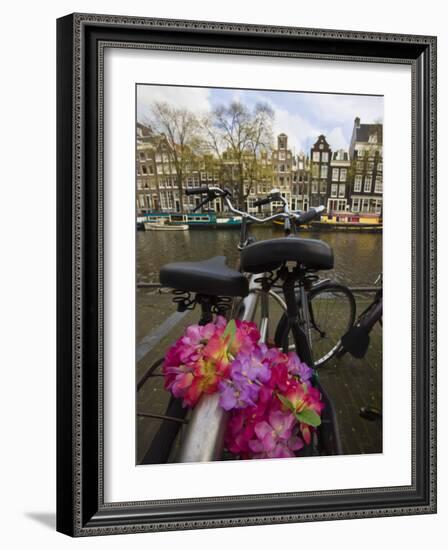 Flower Chain Holding Two Bicycles Together, Amsterdam, Netherlands, Europe-Amanda Hall-Framed Photographic Print