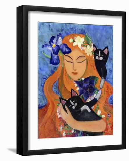 Flower Child with Two Kittens-Cheryl Bartley-Framed Giclee Print