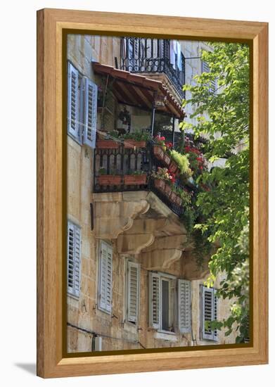 Flower Covered Balcony on Old Stone House, Bol, Brac Island, Dalmatian Coast, Croatia, Europe-John Miller-Framed Premier Image Canvas