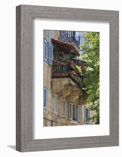 Flower Covered Balcony on Old Stone House, Bol, Brac Island, Dalmatian Coast, Croatia, Europe-John Miller-Framed Photographic Print