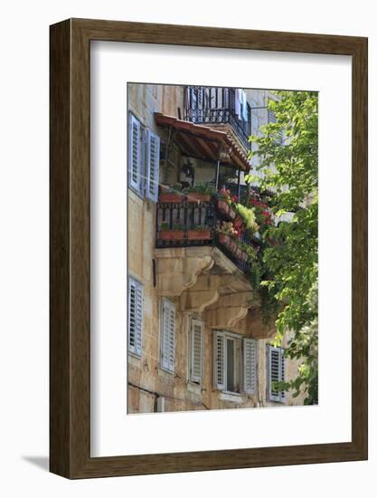 Flower Covered Balcony on Old Stone House, Bol, Brac Island, Dalmatian Coast, Croatia, Europe-John Miller-Framed Photographic Print