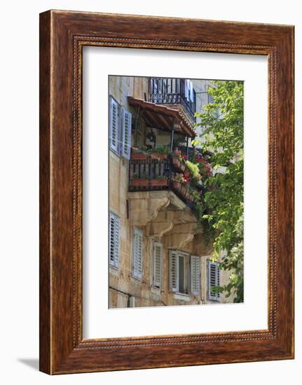 Flower Covered Balcony on Old Stone House, Bol, Brac Island, Dalmatian Coast, Croatia, Europe-John Miller-Framed Photographic Print