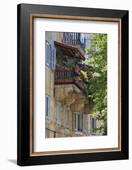 Flower Covered Balcony on Old Stone House, Bol, Brac Island, Dalmatian Coast, Croatia, Europe-John Miller-Framed Photographic Print