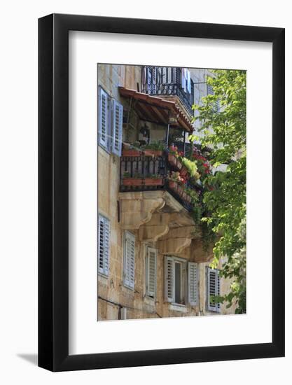 Flower Covered Balcony on Old Stone House, Bol, Brac Island, Dalmatian Coast, Croatia, Europe-John Miller-Framed Photographic Print