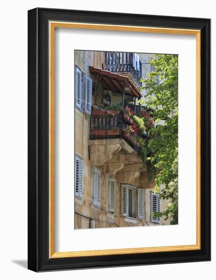 Flower Covered Balcony on Old Stone House, Bol, Brac Island, Dalmatian Coast, Croatia, Europe-John Miller-Framed Photographic Print