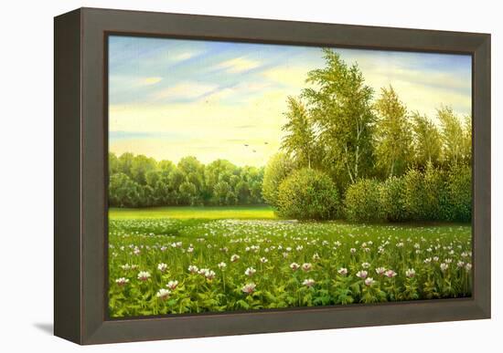 Flower Field With Trees And Bushes-balaikin2009-Framed Stretched Canvas