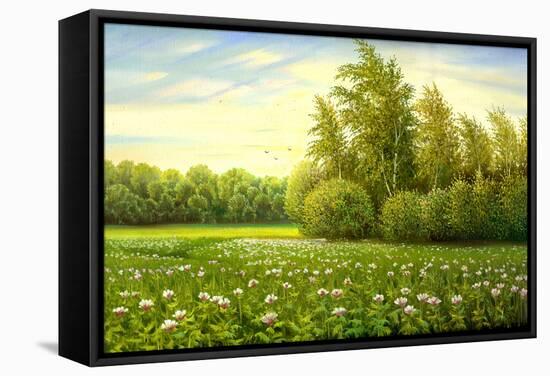 Flower Field With Trees And Bushes-balaikin2009-Framed Stretched Canvas