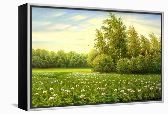 Flower Field With Trees And Bushes-balaikin2009-Framed Stretched Canvas