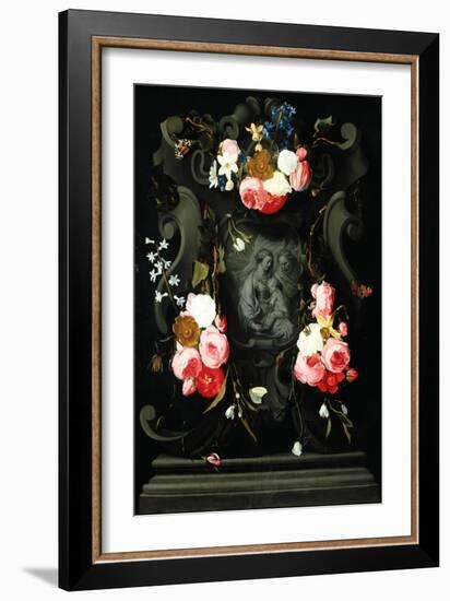 Flower Garland with the Holy Family, 1625-27-Daniel Seghers-Framed Giclee Print