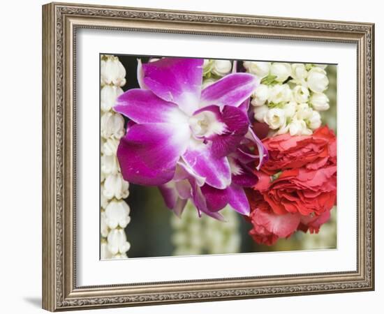 Flower Garlands on a Stall for Temple Offerings, Little India, Singapore, South East Asia-Amanda Hall-Framed Photographic Print