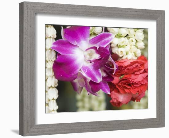 Flower Garlands on a Stall for Temple Offerings, Little India, Singapore, South East Asia-Amanda Hall-Framed Photographic Print