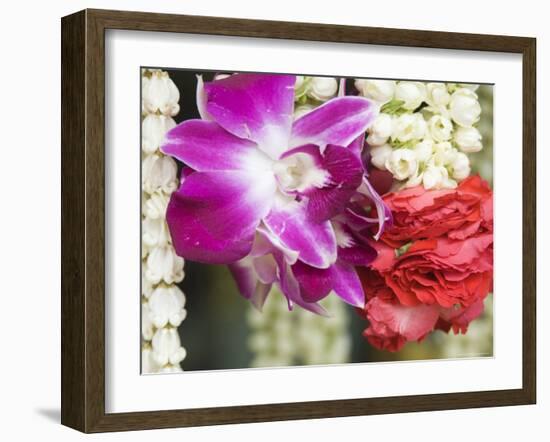 Flower Garlands on a Stall for Temple Offerings, Little India, Singapore, South East Asia-Amanda Hall-Framed Photographic Print