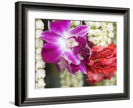 Flower Garlands on a Stall for Temple Offerings, Little India, Singapore, South East Asia-Amanda Hall-Framed Photographic Print