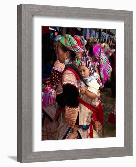 Flower Hmong Woman Carrying Baby on Her Back, Bac Ha Sunday Market, Lao Cai Province, Vietnam-null-Framed Photographic Print