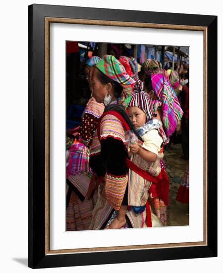 Flower Hmong Woman Carrying Baby on Her Back, Bac Ha Sunday Market, Lao Cai Province, Vietnam-null-Framed Photographic Print