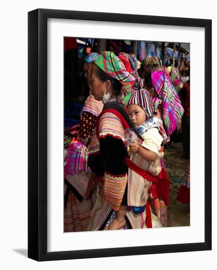 Flower Hmong Woman Carrying Baby on Her Back, Bac Ha Sunday Market, Lao Cai Province, Vietnam-null-Framed Photographic Print