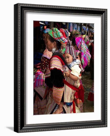 Flower Hmong Woman Carrying Baby on Her Back, Bac Ha Sunday Market, Lao Cai Province, Vietnam-null-Framed Photographic Print