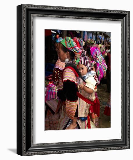 Flower Hmong Woman Carrying Baby on Her Back, Bac Ha Sunday Market, Lao Cai Province, Vietnam-null-Framed Photographic Print