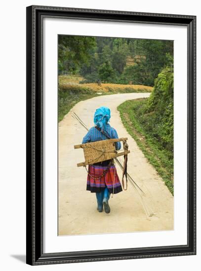 Flower Hmong Woman Walking Along Road, Nr Bac Ha, Nr Sapa, N. Vietnam-Peter Adams-Framed Photographic Print
