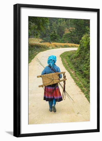 Flower Hmong Woman Walking Along Road, Nr Bac Ha, Nr Sapa, N. Vietnam-Peter Adams-Framed Photographic Print