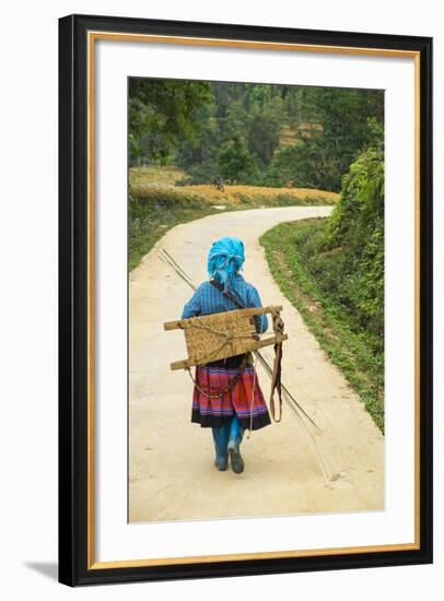 Flower Hmong Woman Walking Along Road, Nr Bac Ha, Nr Sapa, N. Vietnam-Peter Adams-Framed Photographic Print