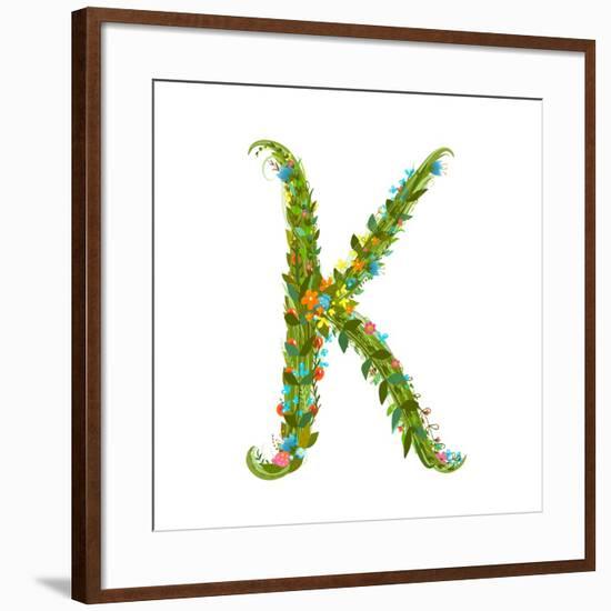 Flower Intricate ABC Sign K. Floral Summer Colorful Intricate Calligraphy Design Lettering Element.-Popmarleo-Framed Art Print