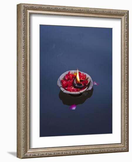 Flower Lamp on the Ganges River, Varanasi, India-Keren Su-Framed Photographic Print