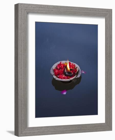 Flower Lamp on the Ganges River, Varanasi, India-Keren Su-Framed Photographic Print