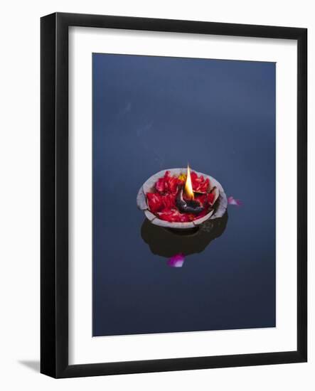 Flower Lamp on the Ganges River, Varanasi, India-Keren Su-Framed Photographic Print