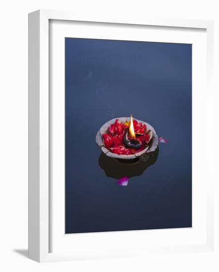 Flower Lamp on the Ganges River, Varanasi, India-Keren Su-Framed Photographic Print